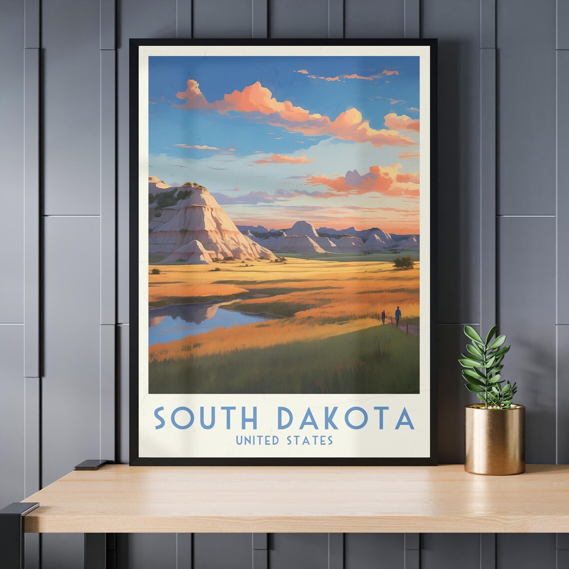 South Dakota United States Striped Buttes Prairie Sunset Travel Poster - Image 3