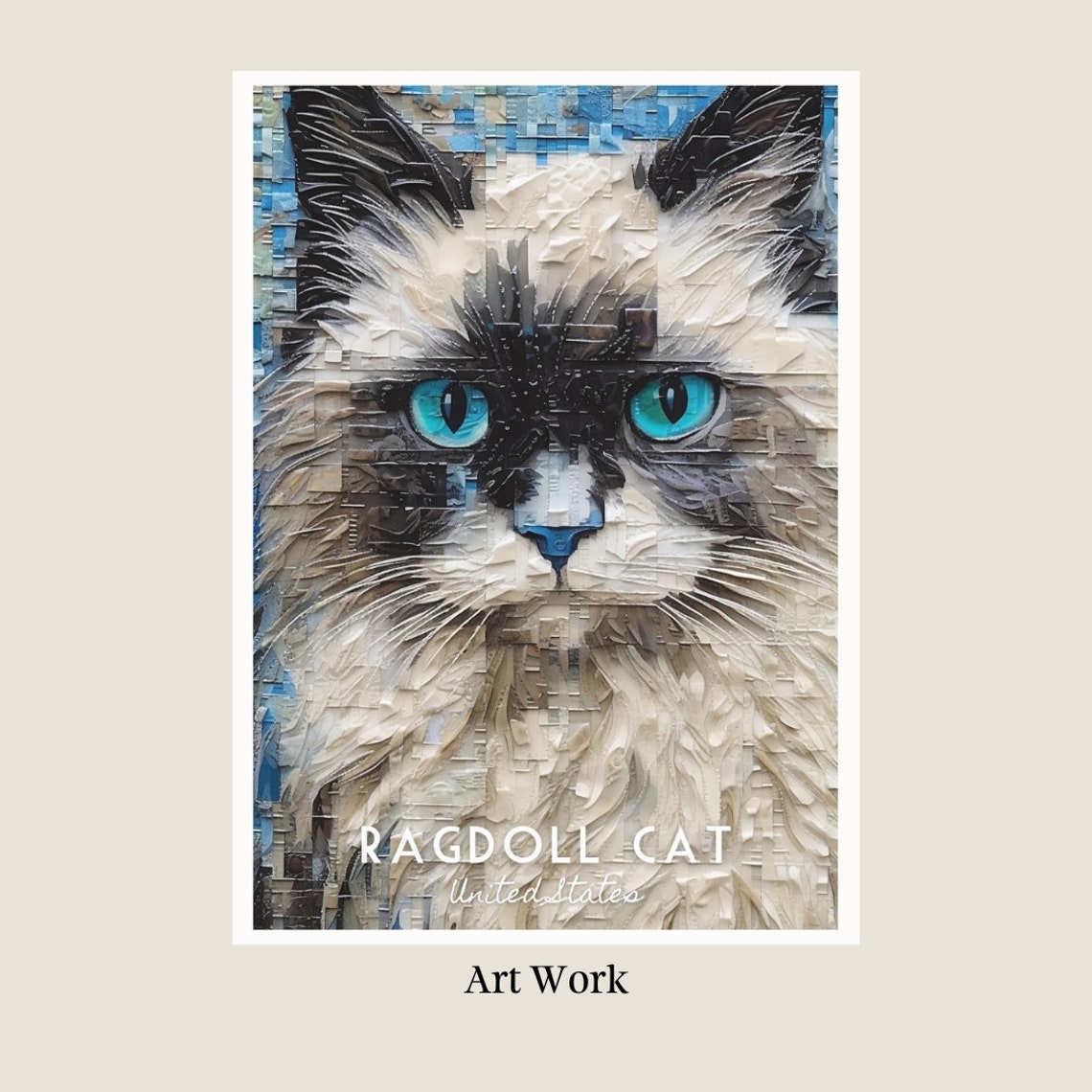 Ragdoll Cat Striking Blue Eyes Mosaic Portrait Wall Art for Home - Image 2
