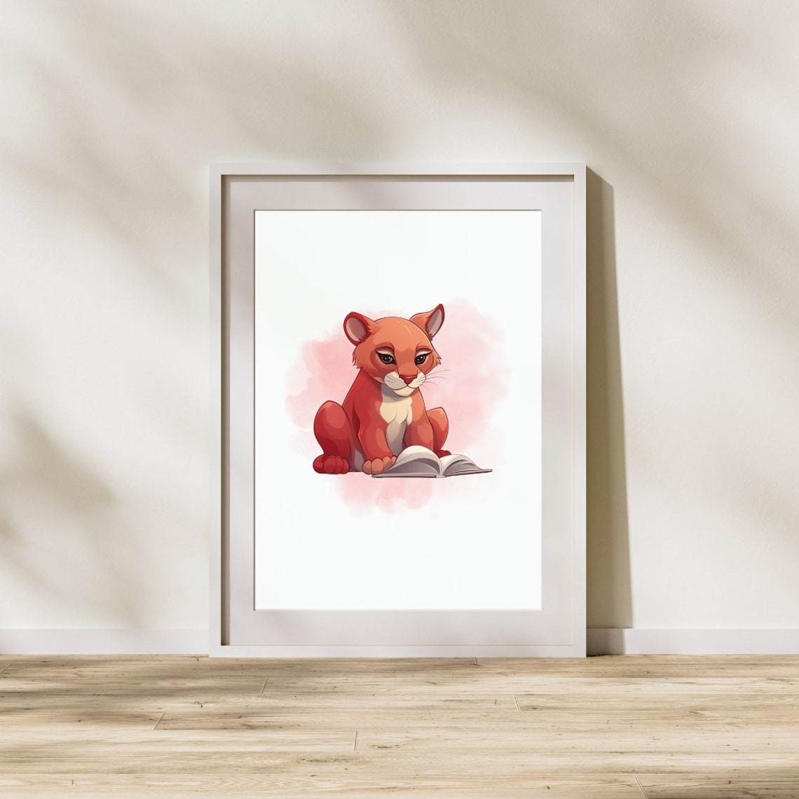 Cute Baby Puma Cub Reading Open Book Kids Room Nursery Poster - Image 3