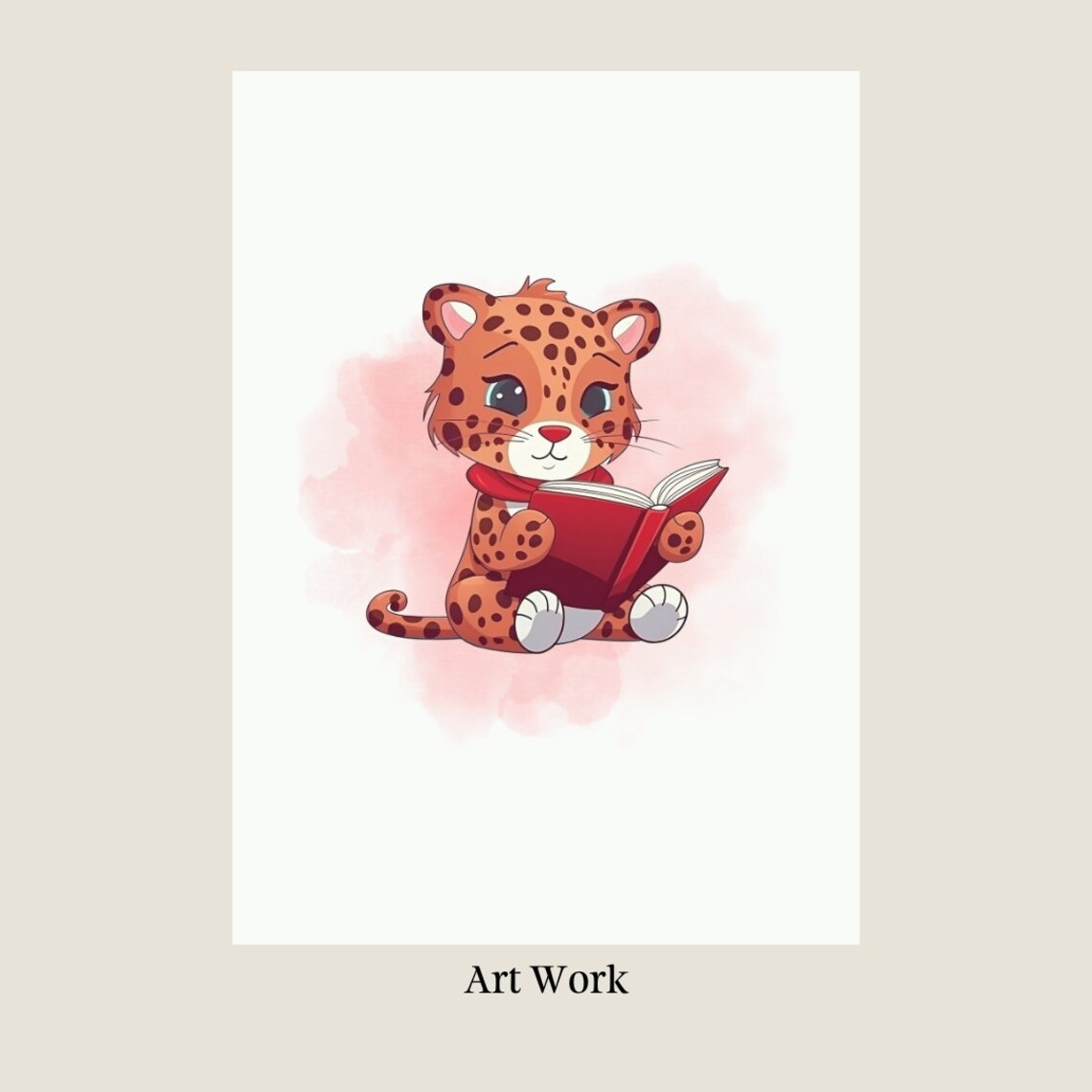Cute Baby Cheetah Reading a Red Book Kids Room Nursery Poster - Image 2