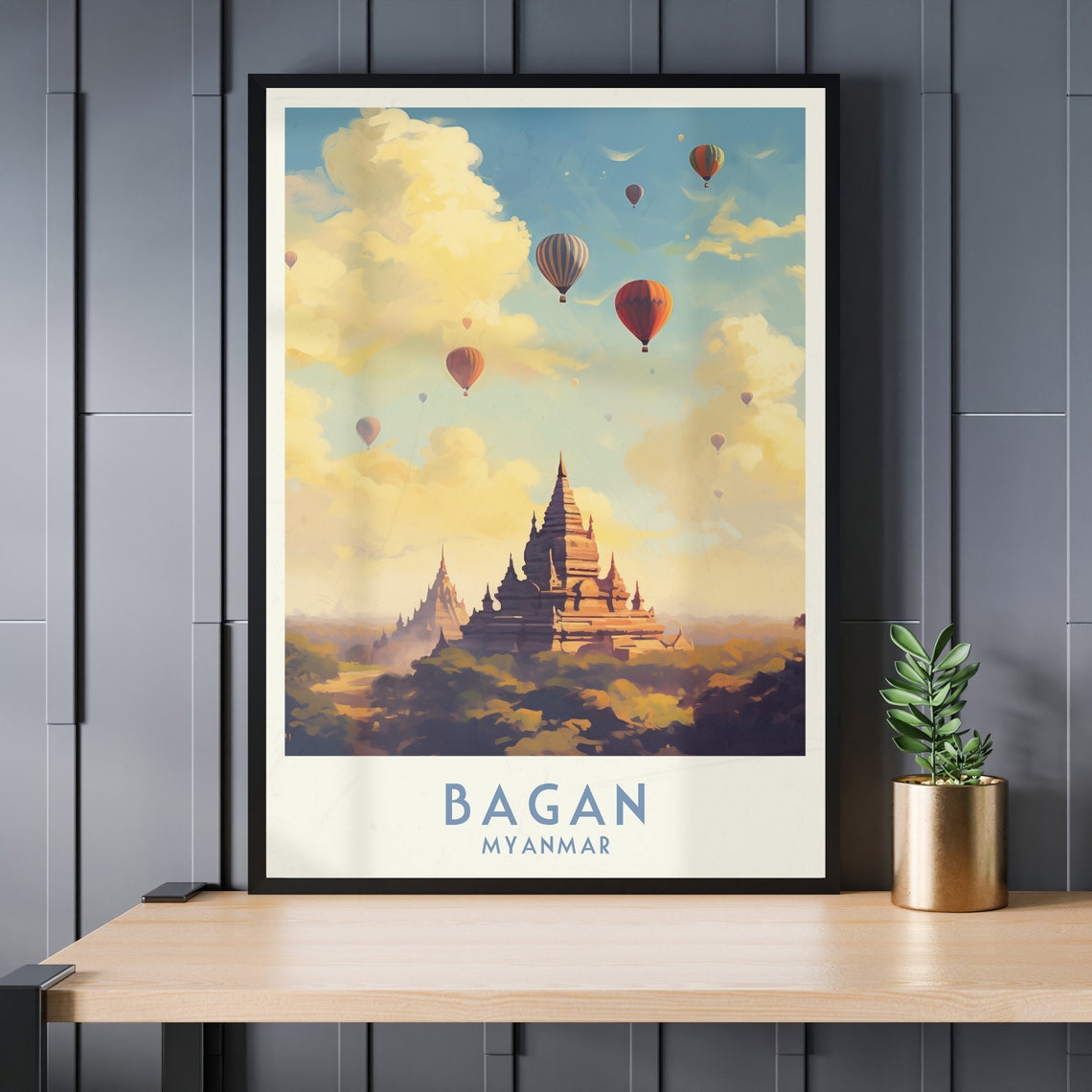 Bagan Myanmar Hot Air Balloons Over Golden Temple Sky Poster - Image 3
