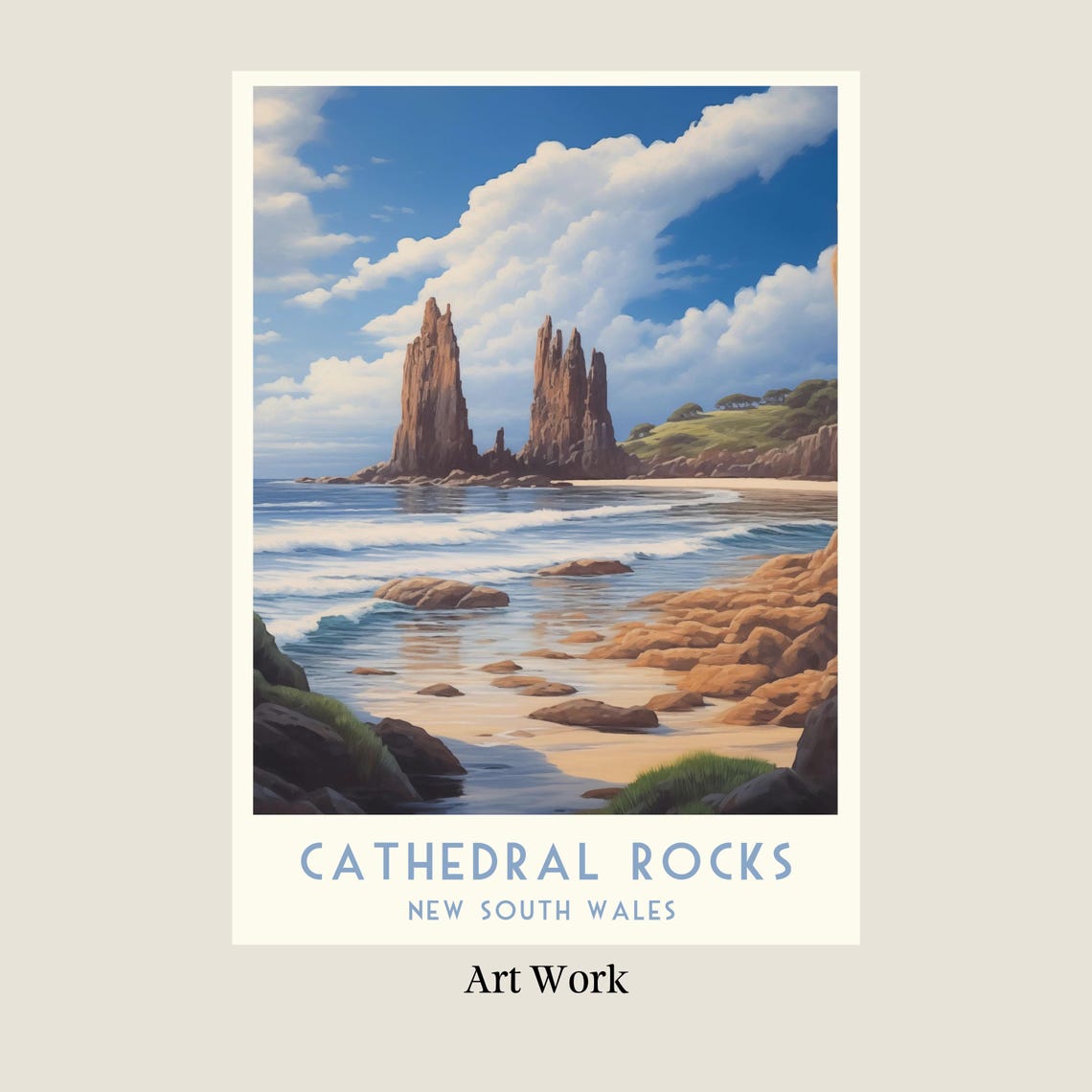 Cathedral Rocks Sea Stacks Beach Scene New South Wales Travel Poster - Image 2