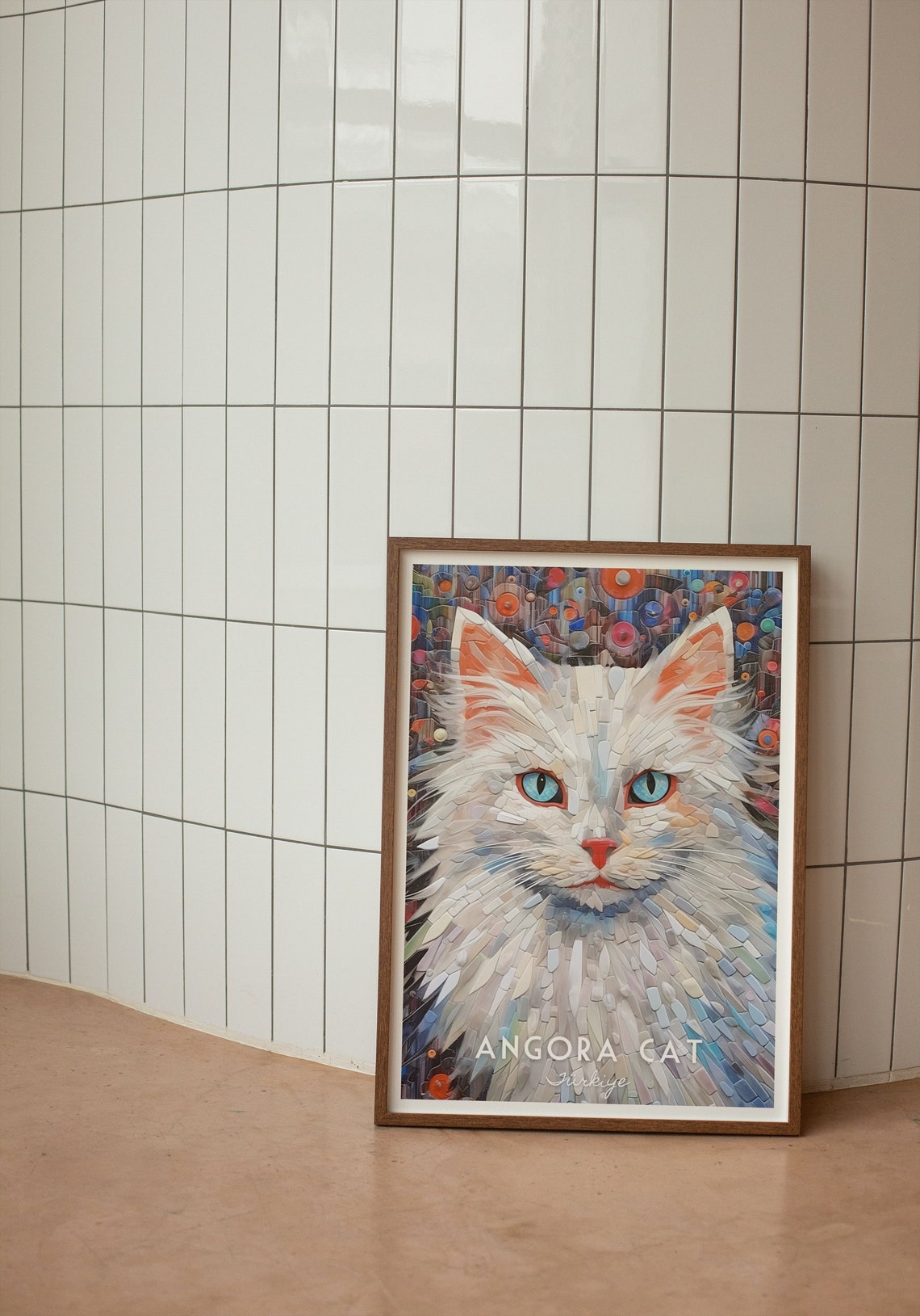 Angora Cat Blue Eyes White Mosaic Pet Portrait Wall Art for Home - Image 4