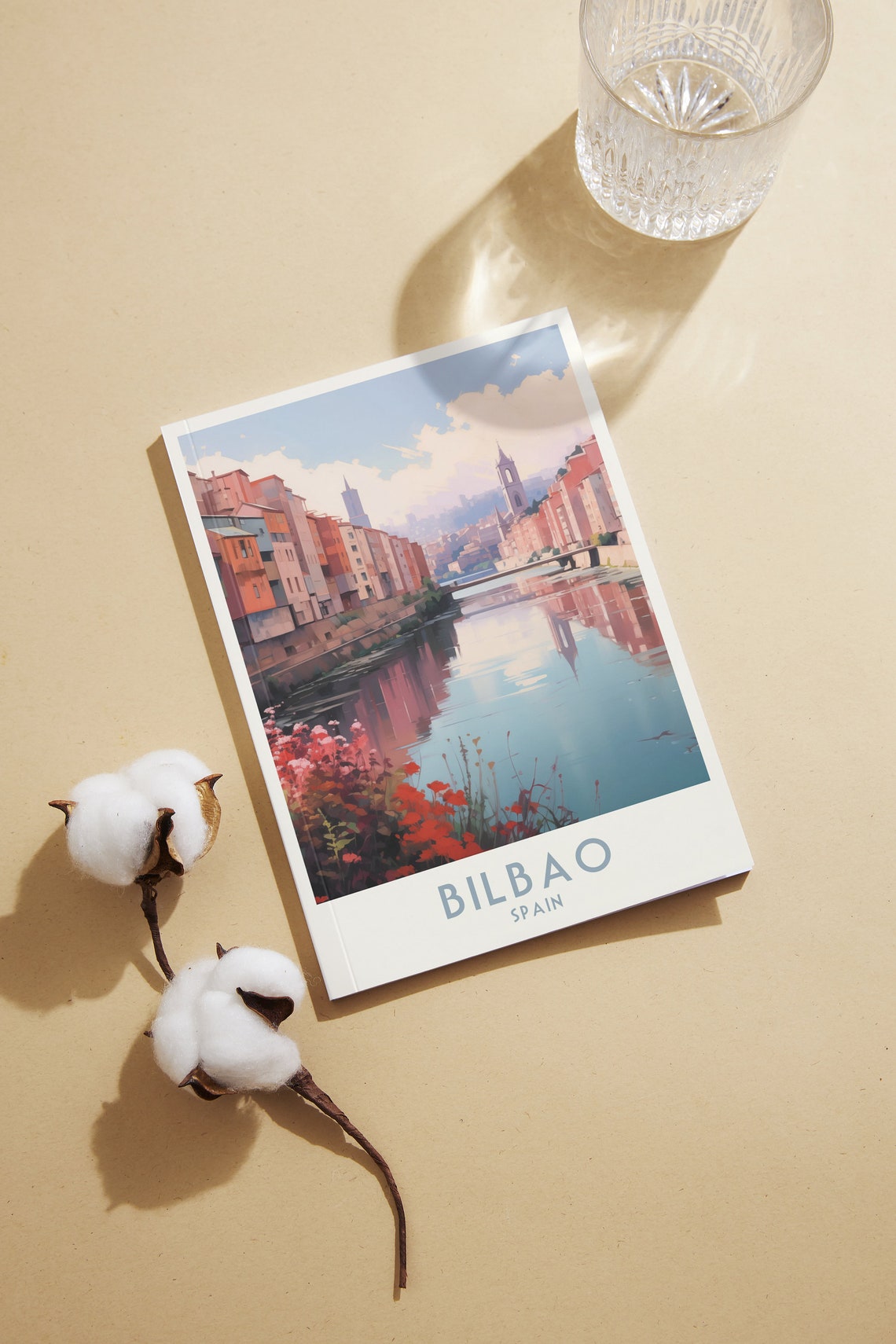 Bilbao Spain Riverside Old Town Bridge Scene Vintage Travel Poster - Image 2