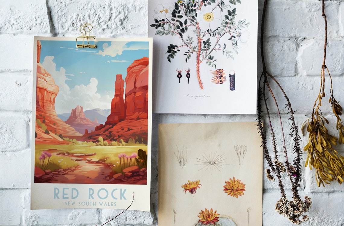 Red Rock New South Wales Poster with Red Desert Cliffs and Flowers - Image 4