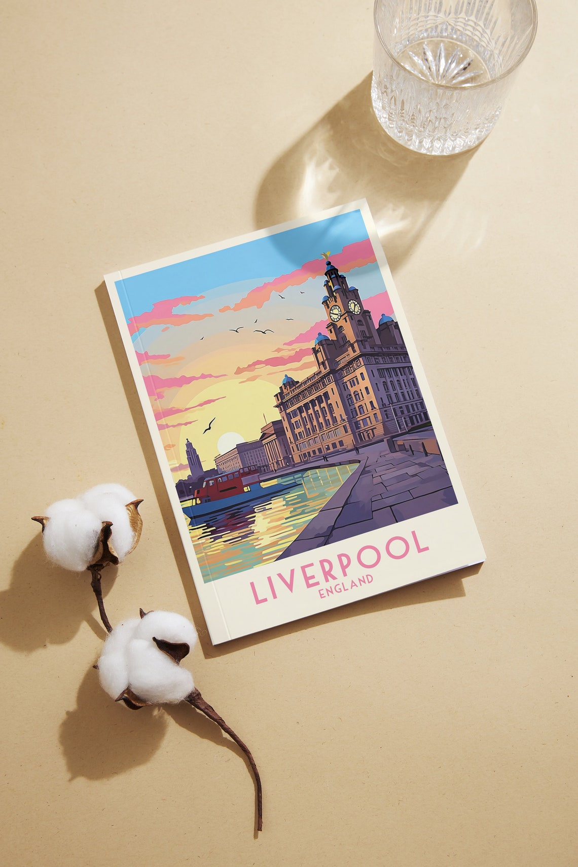 Liverpool England Vintage Waterfront Sunset Clock Tower Poster - Image 2