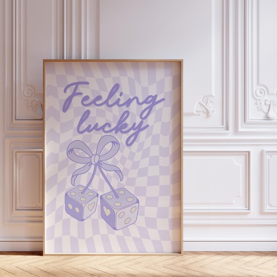 Feeling Lucky Lavender Fuzzy Dice Bow Checkerboard Quote Poster