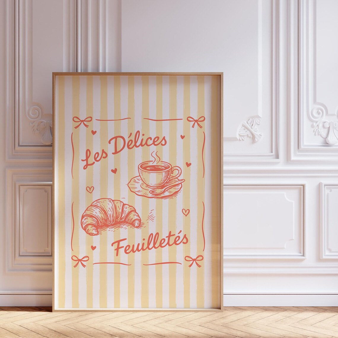 Butter Yellow French Cafe Croissant Coffee Coquette Kitchen Print