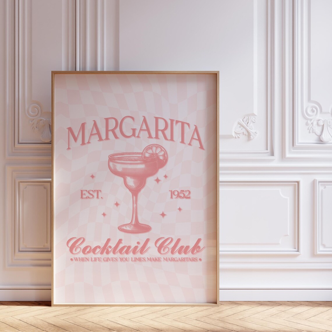 Retro Pink Margarita Cocktail Club Funny Kitchen Bar Cart Wall Art