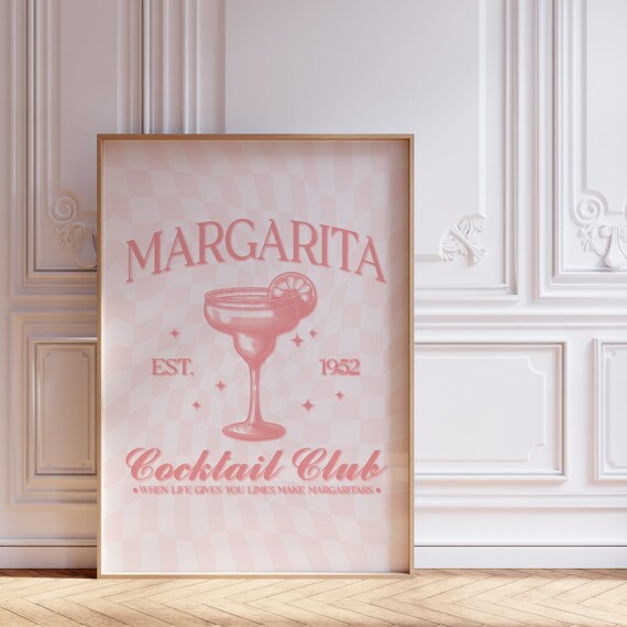 Retro Pink Margarita Cocktail Club Funny Kitchen Bar Cart Wall Art