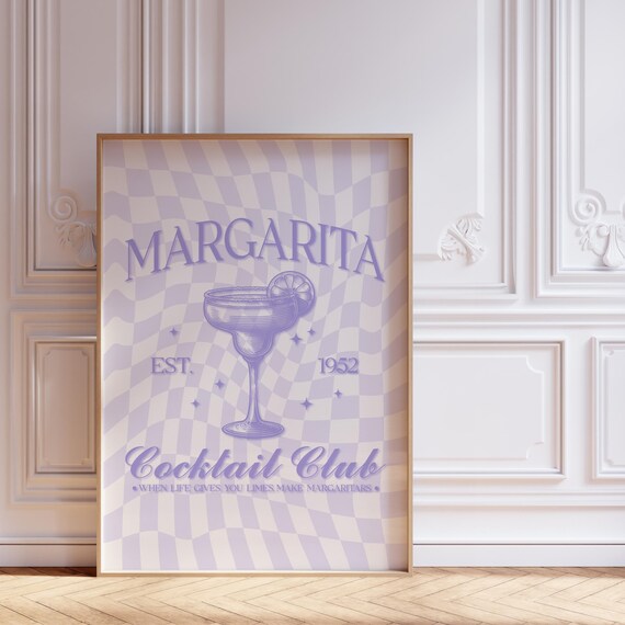 Lavender Margarita Cocktail Club Retro Kitchen Bar Cart Wall Art