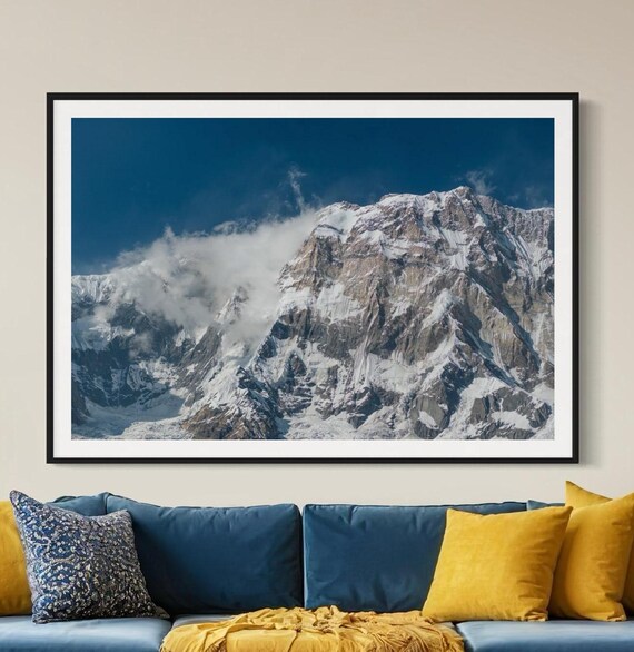 Snowy Annapurna Himalayan Peaks Blue Sky Mountain Range Photo Poster