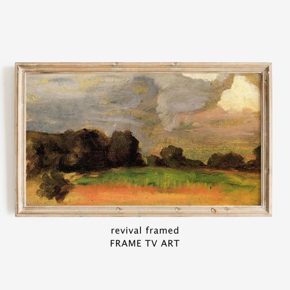 Rustic Neutral Landscape Frame Tv Art Abstract Vintage Oil Painting Sky Cloud Tv Art Frame Tv Art Large Art Gray Decor