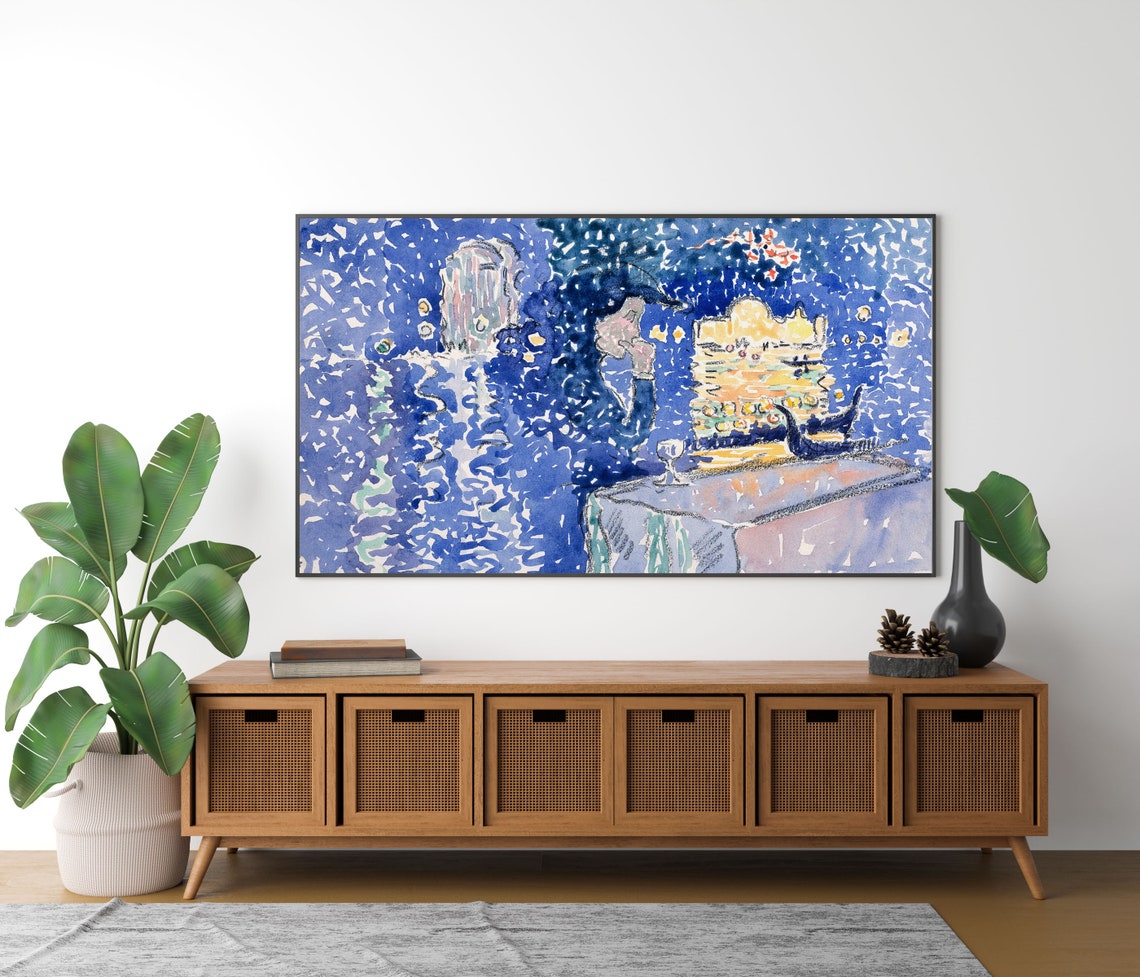 Moonlit Venice Gondolas Blue Night Watercolor Lagoon Scene Poster - Image 4