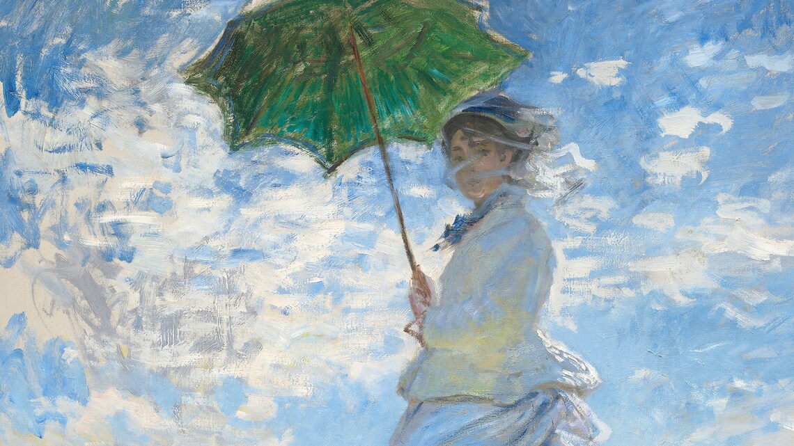 Claude Monet Woman with a Parasol Windy Day Blue Sky Impressionist Wall Art - Image 2