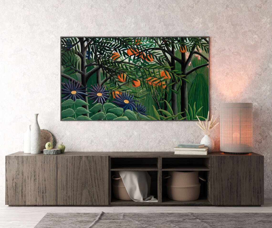 Lush Tropical Jungle Vintage Painting Orange Trees Naive Style Poster - Image 2