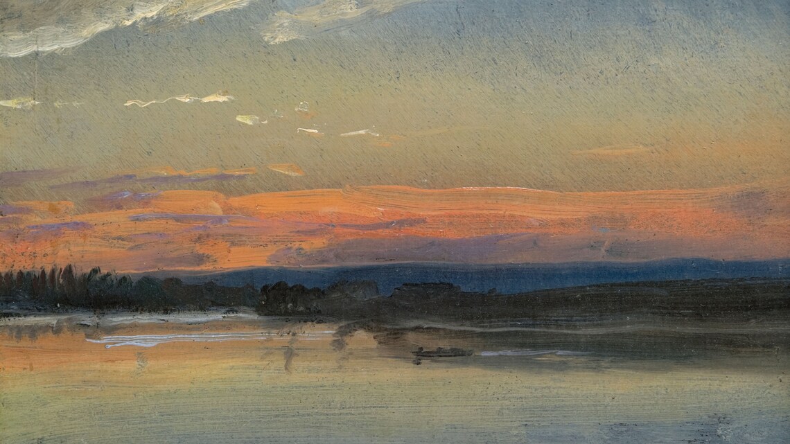 Golden Orange Sunset over Calm River Vintage Evening Skyscape Style Wall Art - Image 3