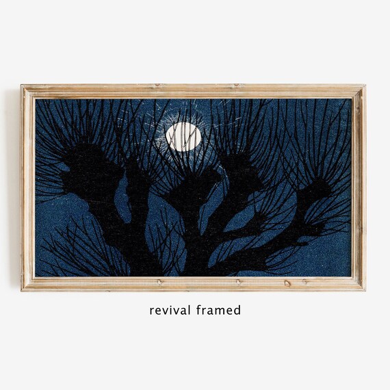 Southwestern Frame Tv Art Moonlight Blue Vintage Oil Painting Desert Landscape Artwork Large Art Neutral