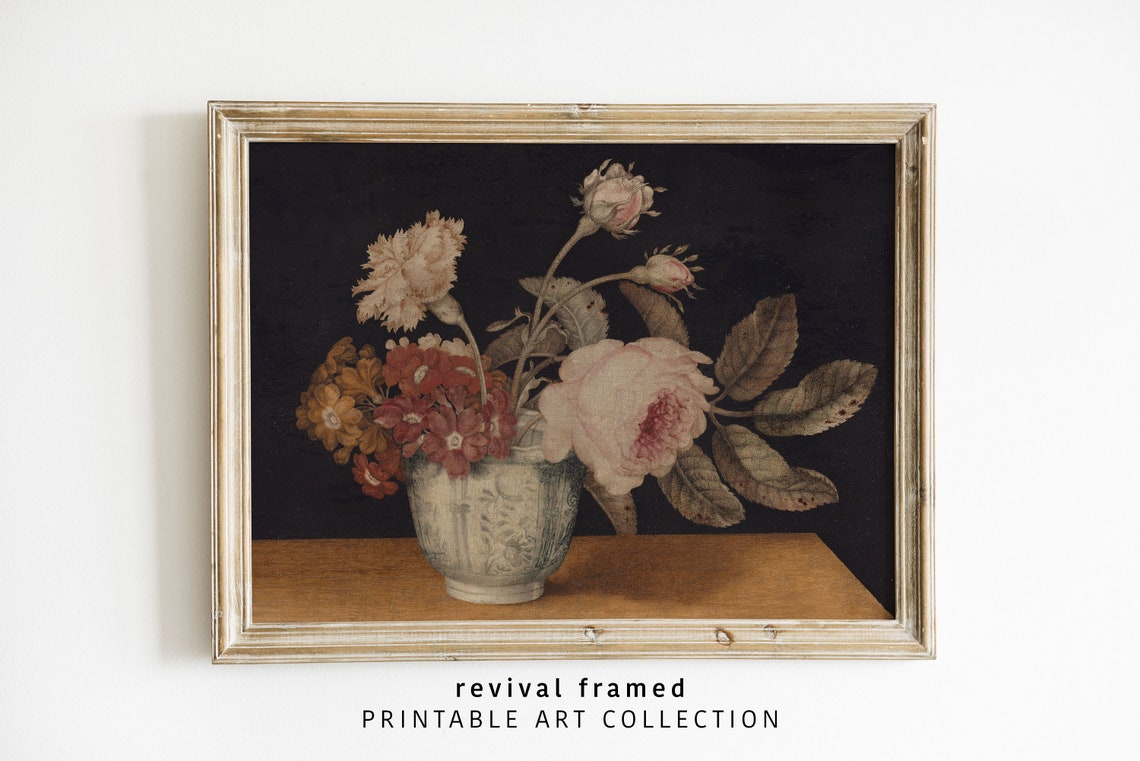 Elegant Vintage Floral Still Life Roses in a Porcelain Vase Poster