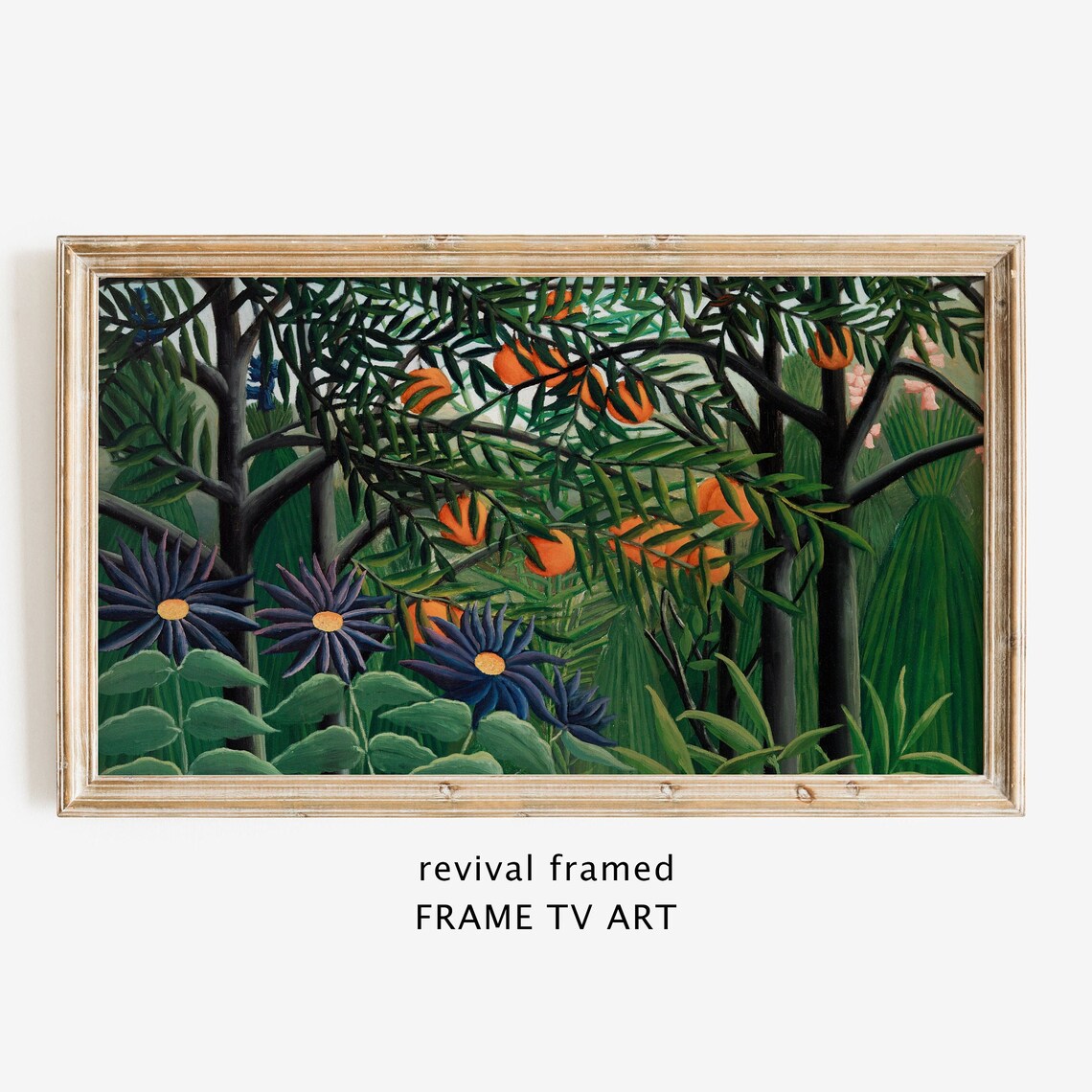 Lush Tropical Jungle Vintage Painting Orange Trees Naive Style Poster