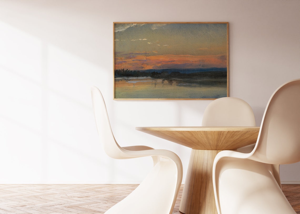Pink Boho Sunset Abstract Landscape Painting Over Dark Water Poster - Image 4