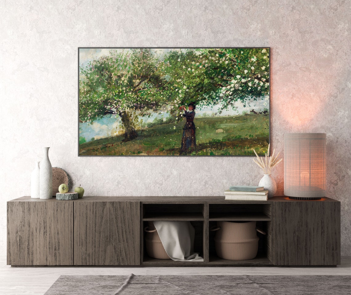 Woman Picking Blossom under a Flowering Tree in Spring Poster - Image 2