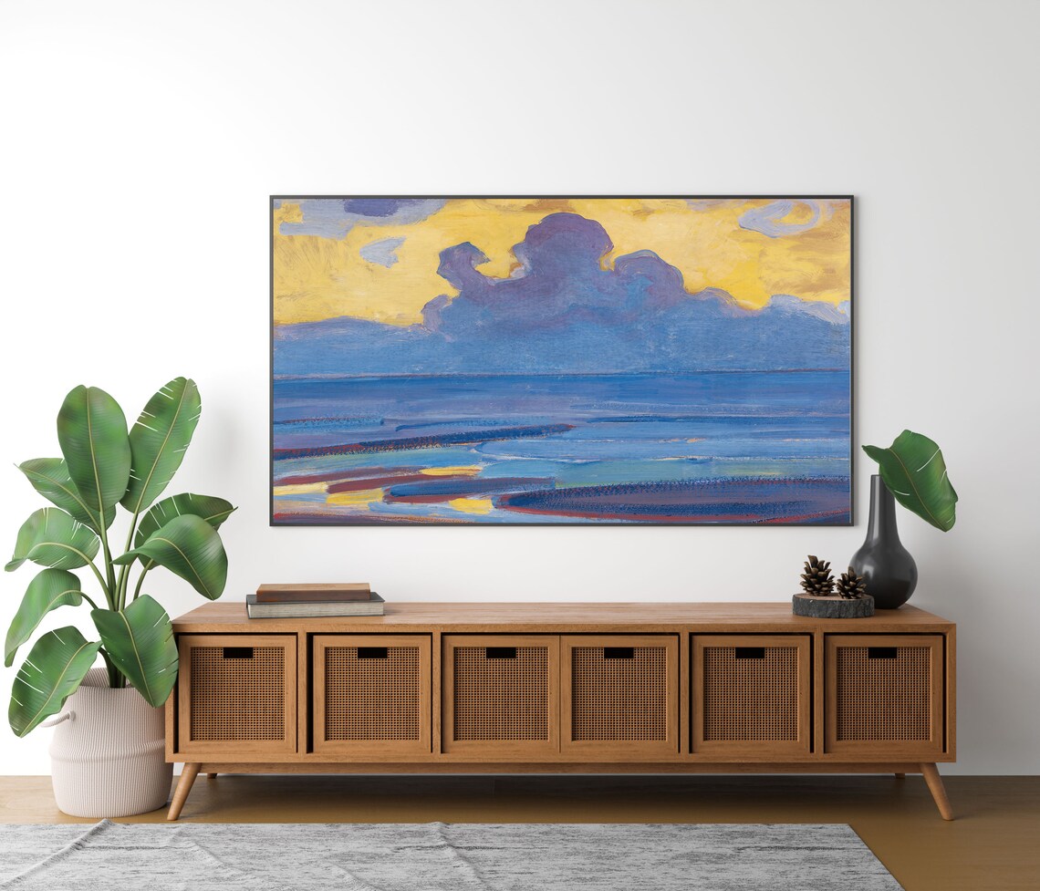 Mondrian Yellow Sky and Purple Clouds Over Deep Blue Sea Poster - Image 4