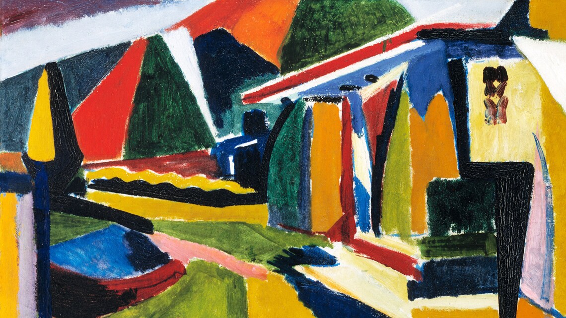 Fauvist Abstract Mountain Town Bold Color Block Oil Painting Poster - Image 2