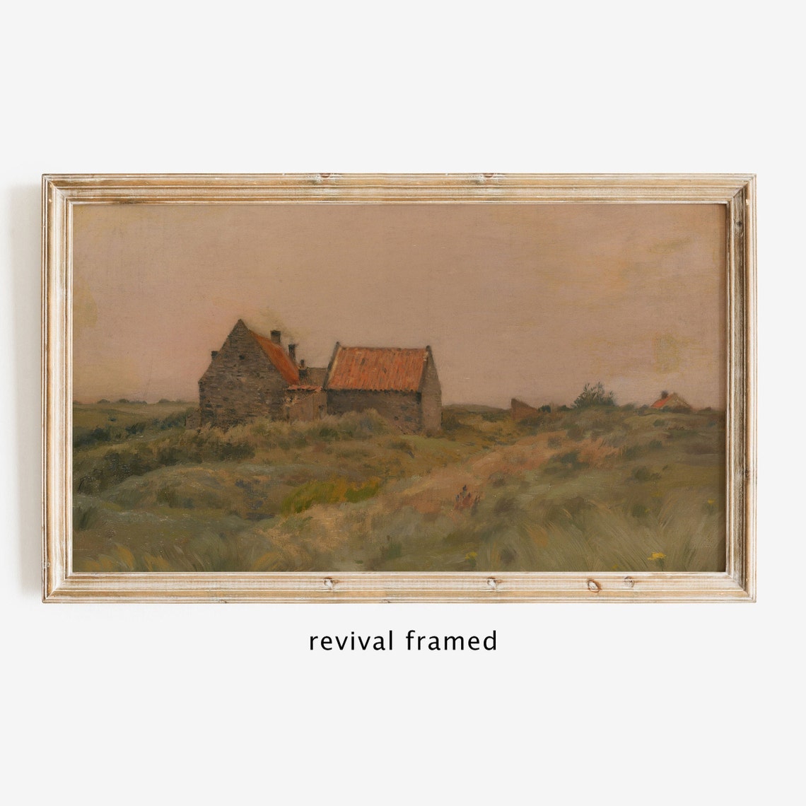 Stone Farmhouse Red Roof Autumn Fields Rustic Vintage Landscape Poster