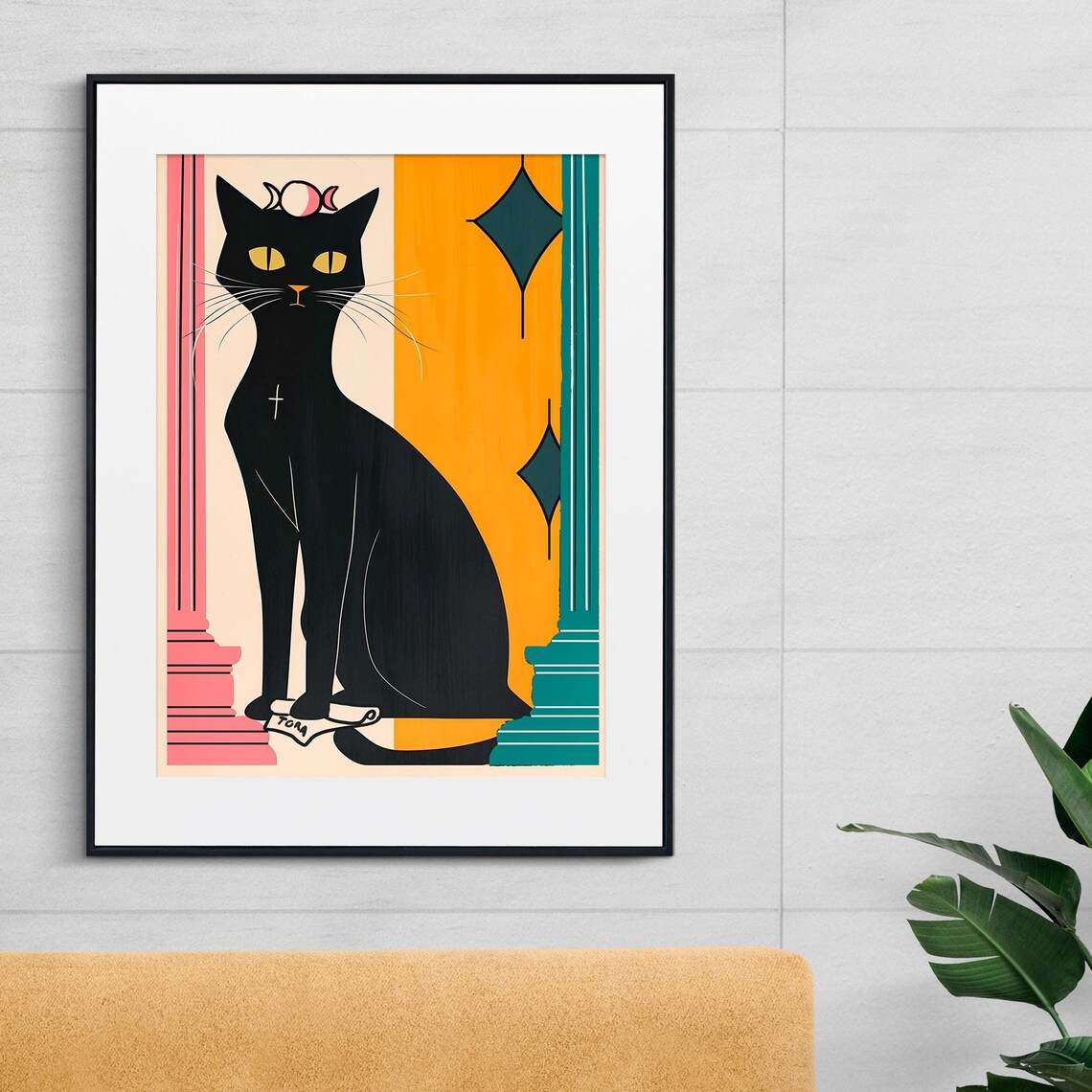 Black Cat High Priestess Tarot Midcentury Modern Cat Art Print - Image 2