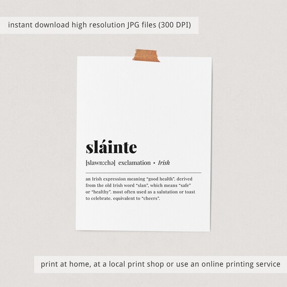Slainte Irish Toast Cheers Definition Typography Poster Bar Decor