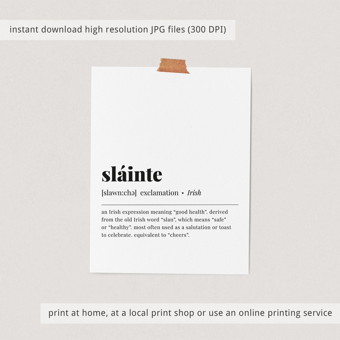 Slainte Irish Toast Cheers Definition Typography Poster Bar Decor