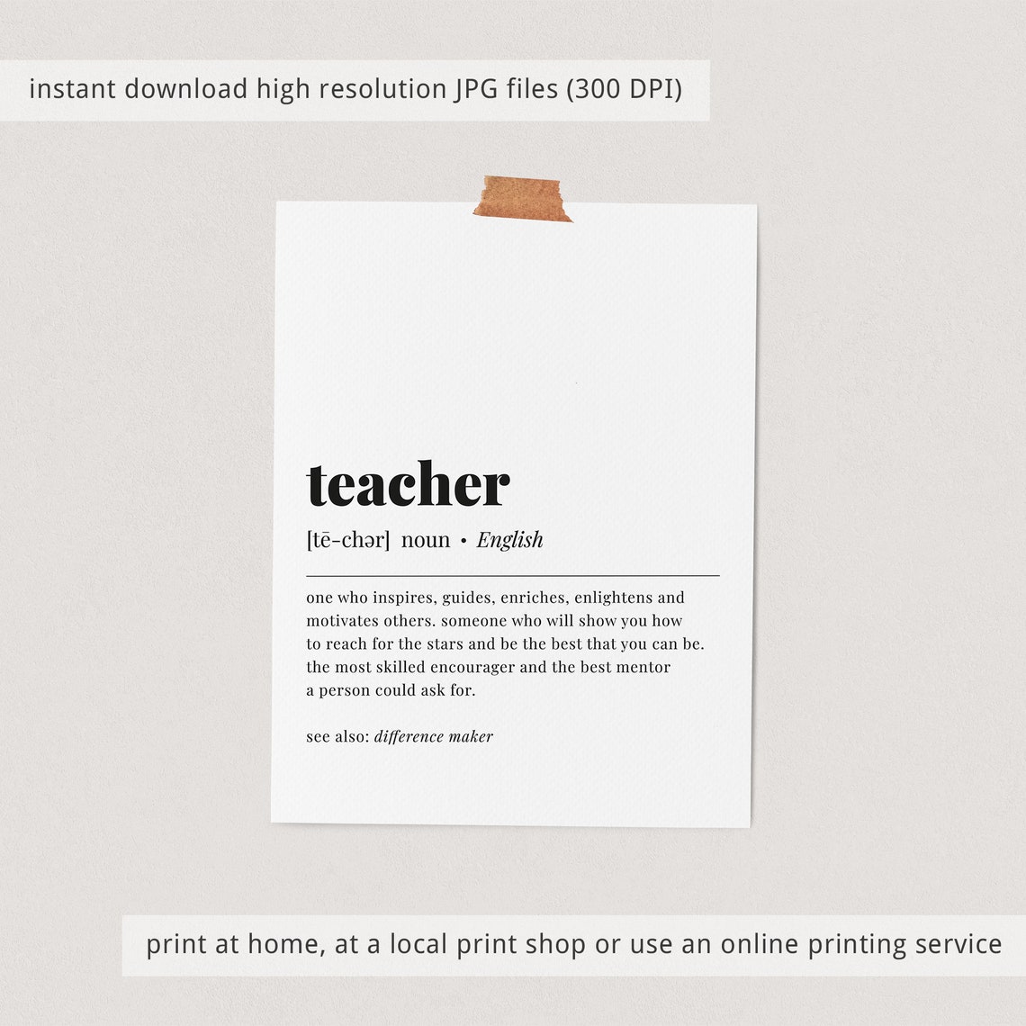 Teacher Definition Appreciation Gift Minimalist Typography Poster - Image 3