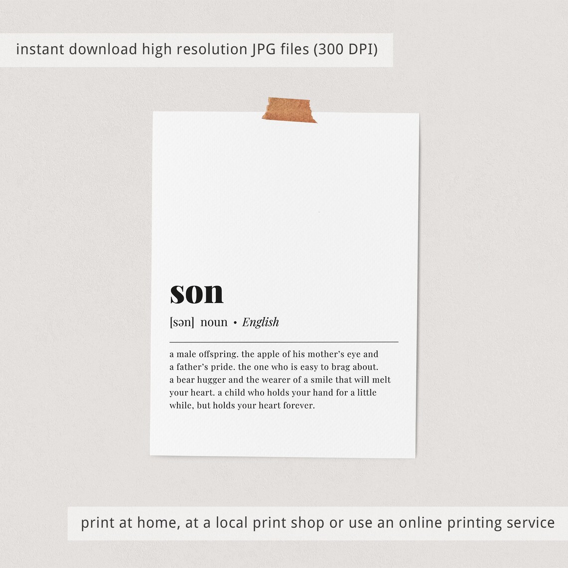Son Definition Parent Love Gift Minimalist Typography Poster - Image 3