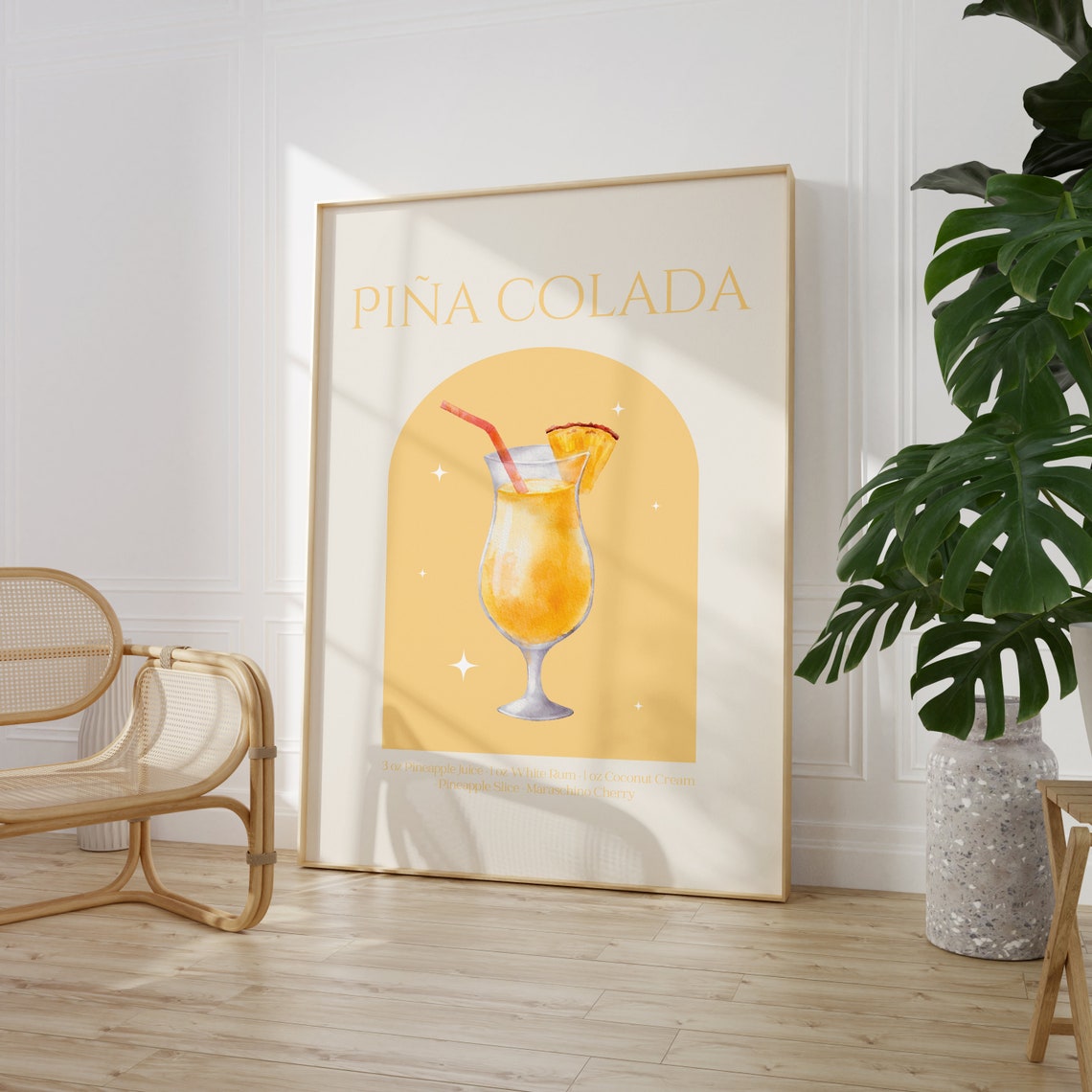 Pina Colada Cocktail Recipe Yellow Arch Pineapple Bar Poster - Image 3