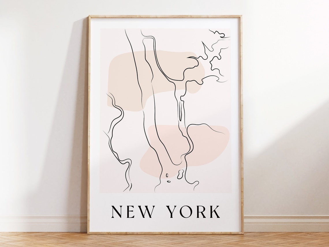 New York City Abstract Line Map Blush Minimalist Travel Poster