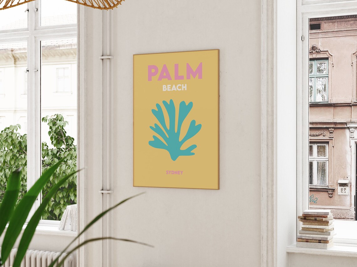 Palm Beach Sydney Yellow Turquoise Coral Minimalist Travel Poster - Image 3