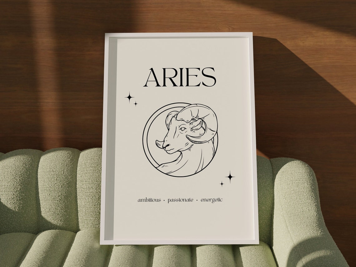 Aries Zodiac Sign Minimalist Ram Circle Line Art Cream Poster - Image 5