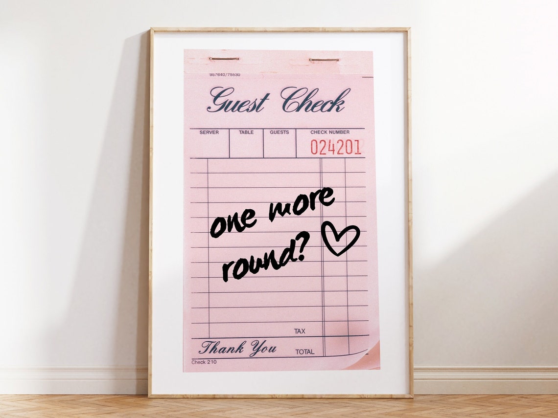 One More Round Pink Guest Check Bar Cart Wall Decor Party Poster - Image 2
