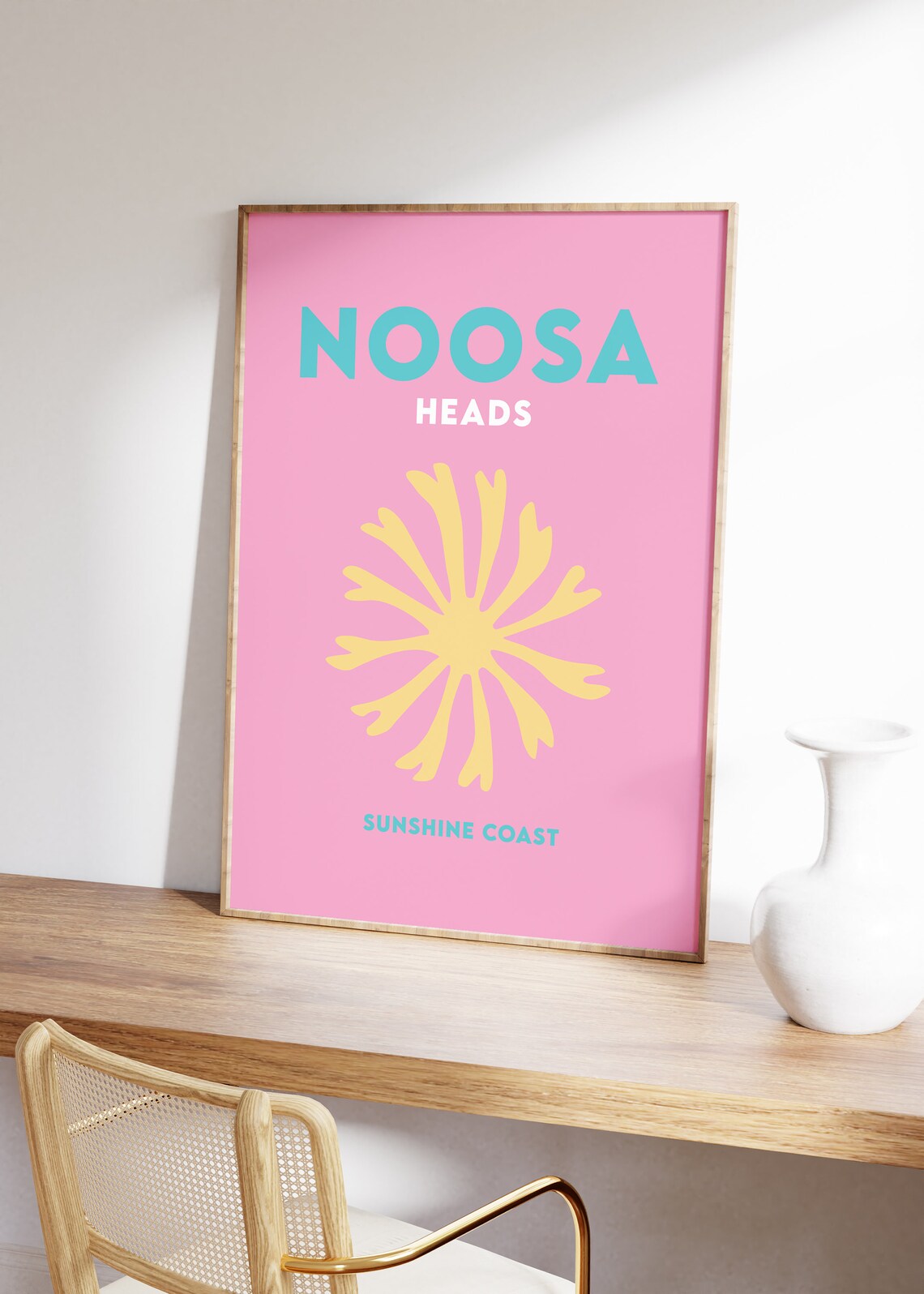 Noosa Heads Sunshine Coast Pink Yellow Sunburst Travel Poster - Image 5