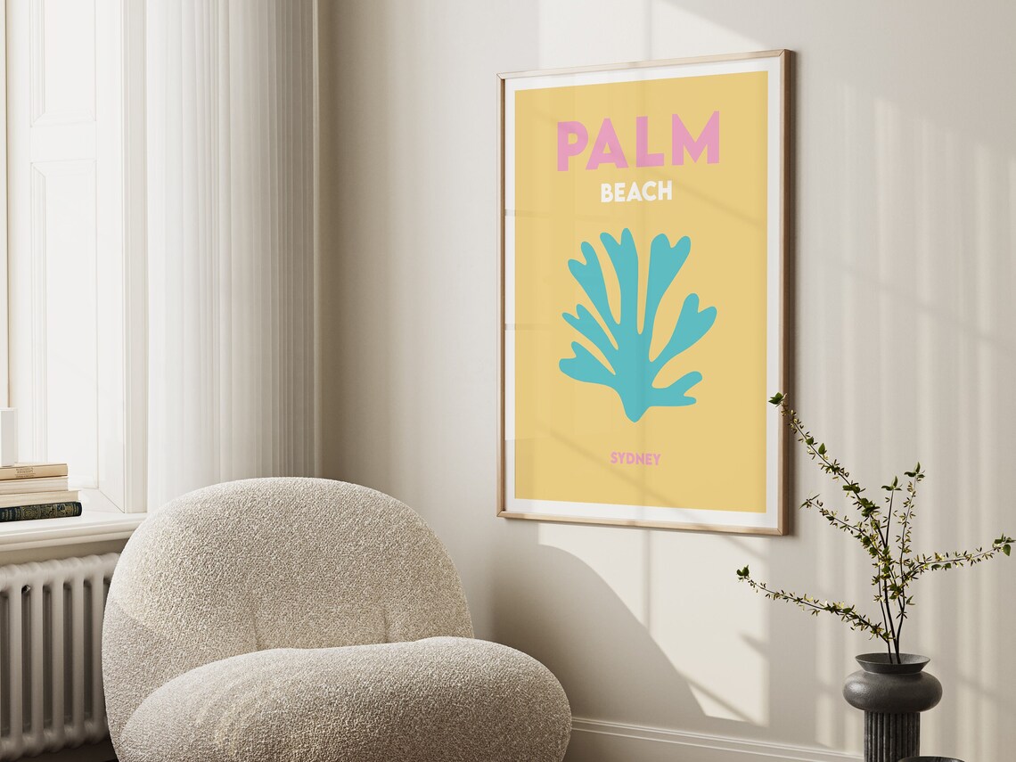 Palm Beach Sydney Yellow Turquoise Coral Minimalist Travel Poster - Image 2