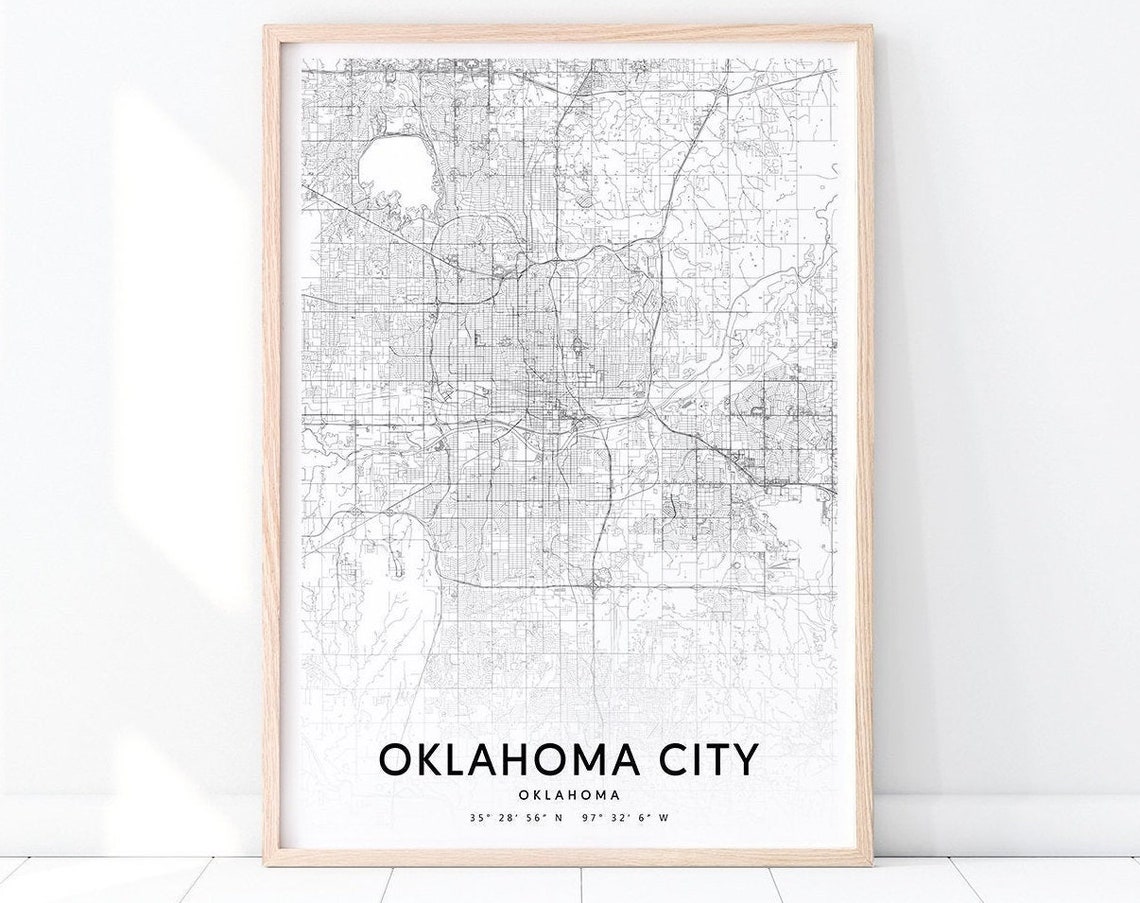 Oklahoma City Map Print Usa Art Poster Street Road Black White Modern Wall Office Decor