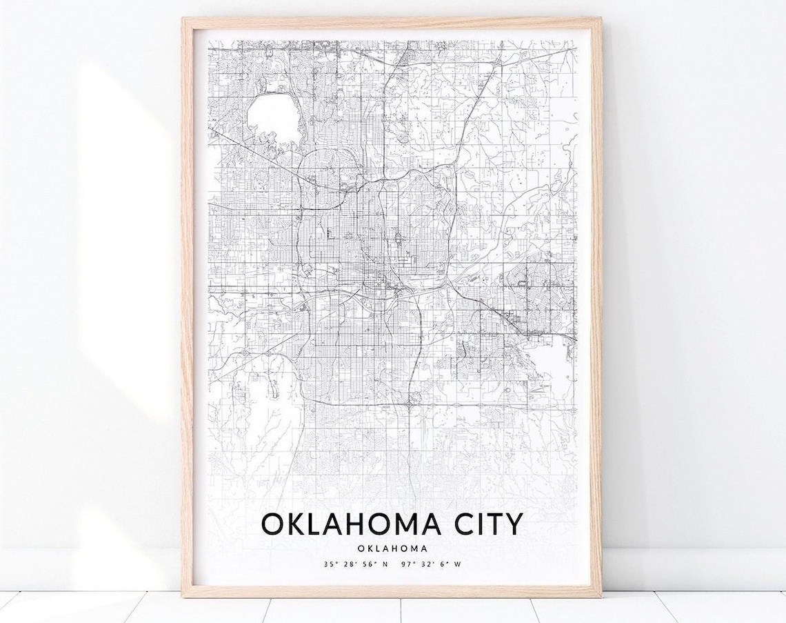 Oklahoma City Oklahoma Minimalist Black White Street Map Poster
