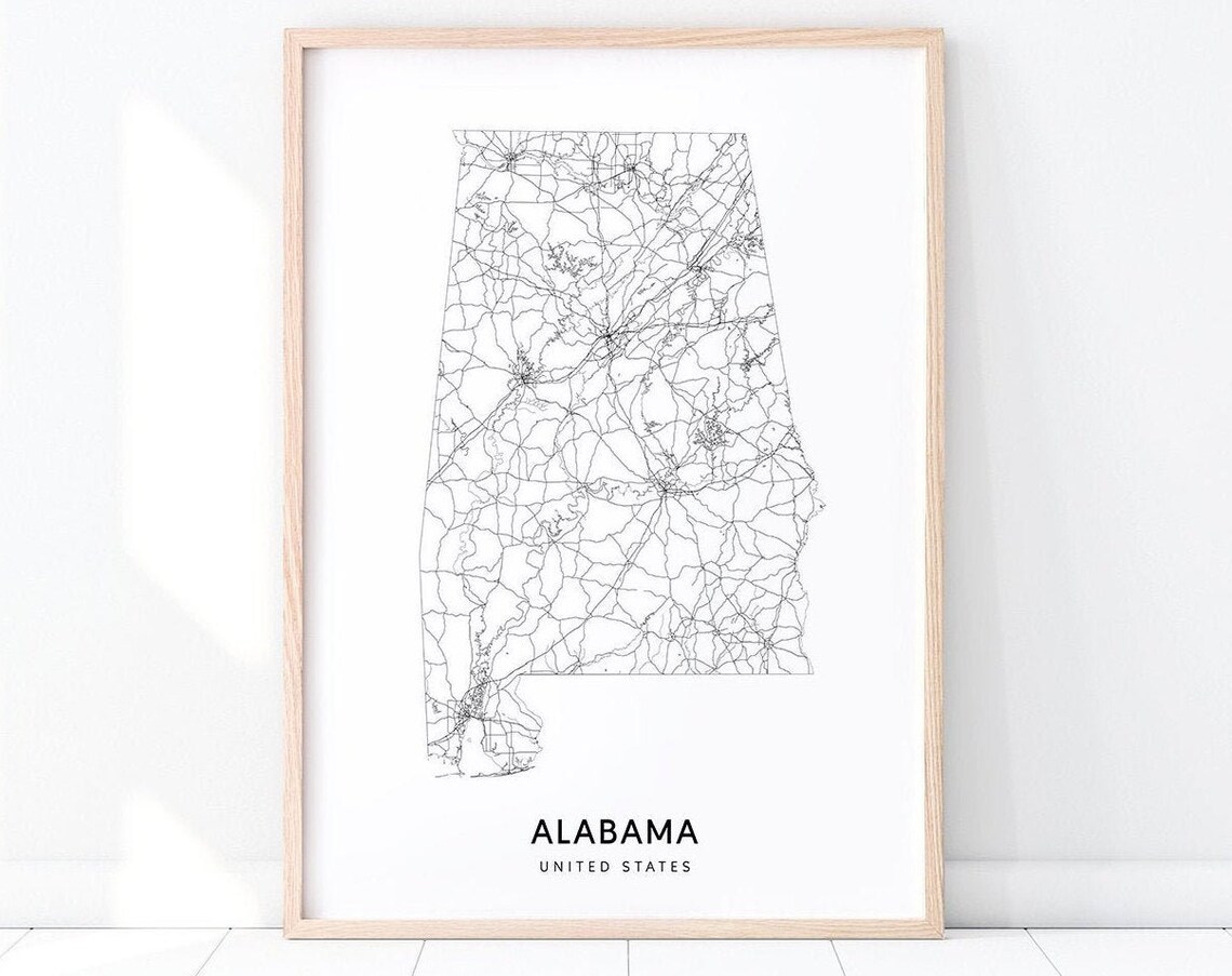 Alabama Map Print, Modern Office Wall Art