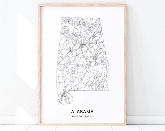 Alabama Map Print, Modern Office Wall Art