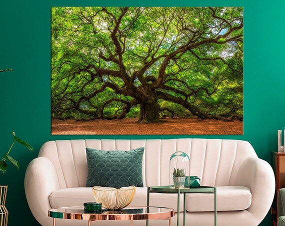 Oak Angels Print Green Tree Art Live Oak Tree Print Oak Forest Print Big Tree Art Extra Large Office Wall Art