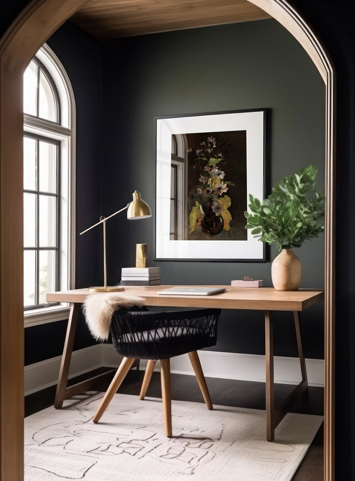 Moody Vintage Floral Still Life Dark Botanical Oil Art Print - Image 2