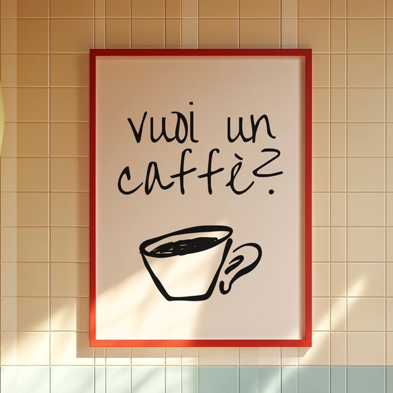 Italian Coffee Quote Wall Art Vuoi Un Caff Wall Decor Minimalist Black And White Kitchen Decor For Coffee Lovers