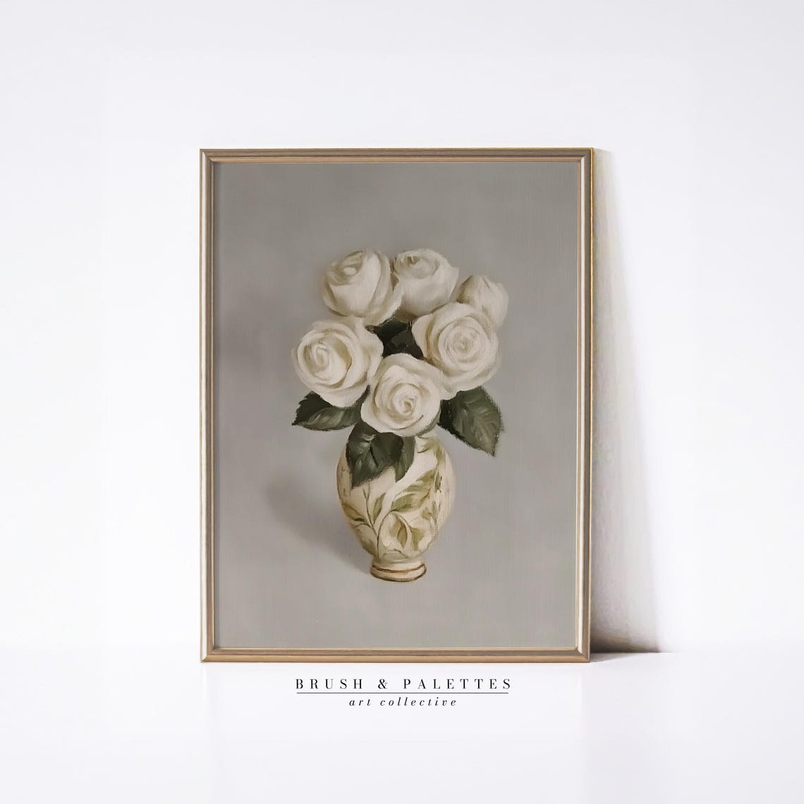 White Roses Vintage Porcelain Vase Classic Floral Still Life Poster