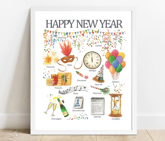 Happy New Year Poster Kids Learning Art